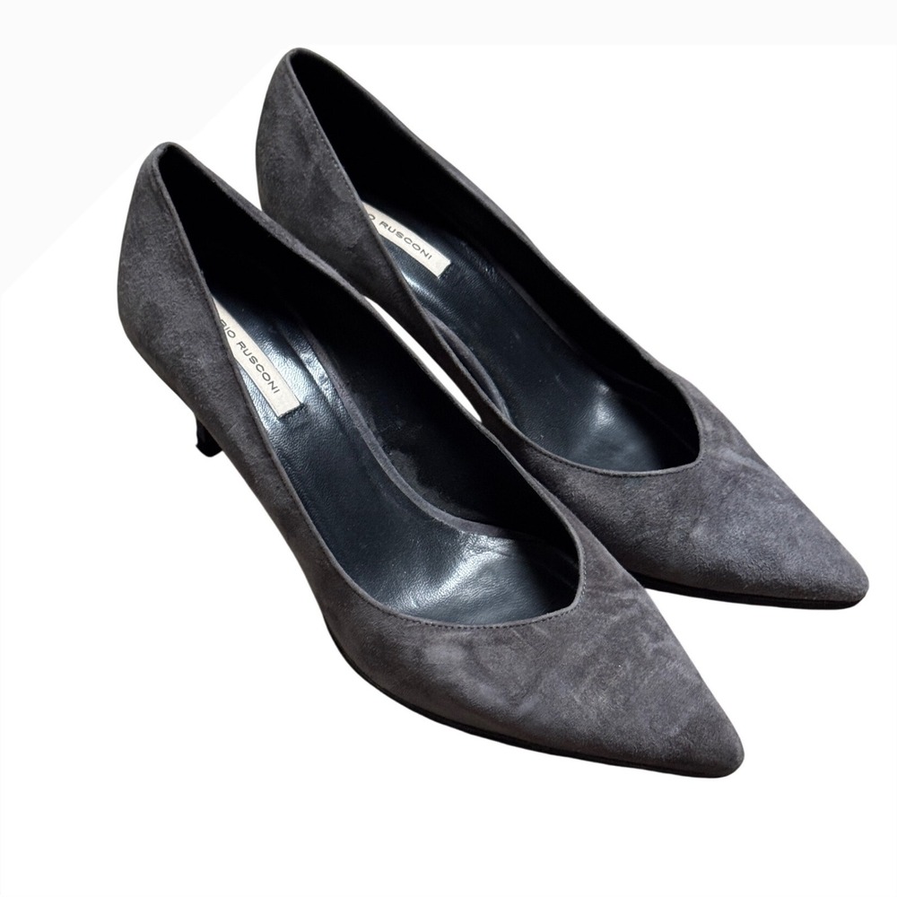 Fabio Rusconi Grey Suede Pointed Toe Heel Pumps Made in Italy Size 40